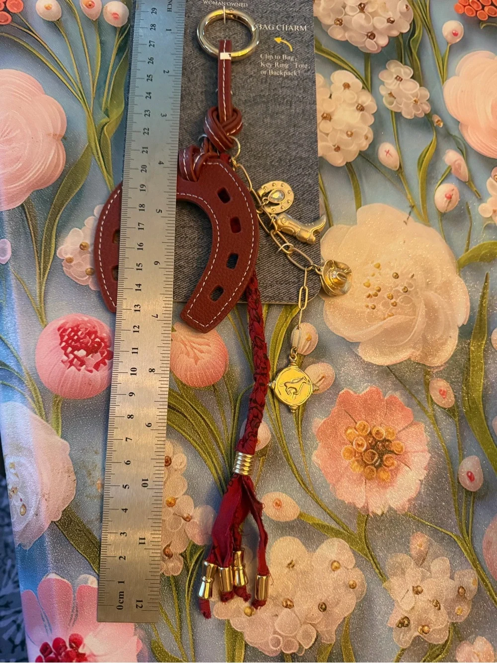 Alterri Genuine Leather Horseshoe Bag Charm With Gold Western Themed Charms NEW